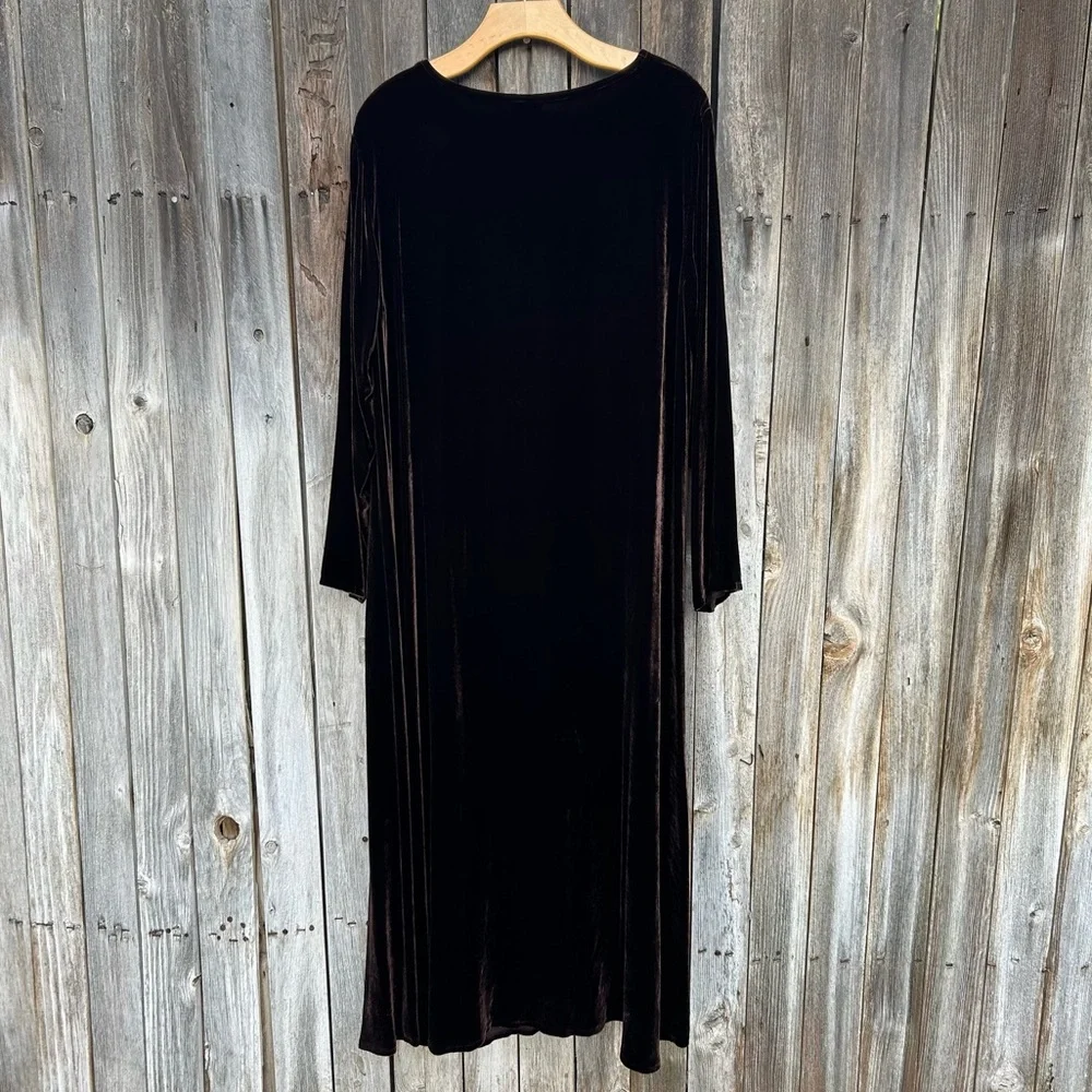 Eileen Fisher Stretch Velvet Maxi Dress Bateau Neck Brown L - Picture 9 of 15